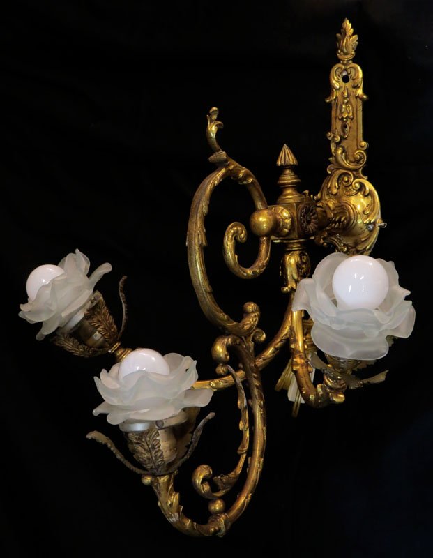Modern Brass Three (3) Light Wall Sconce. Floral (1 of 1)