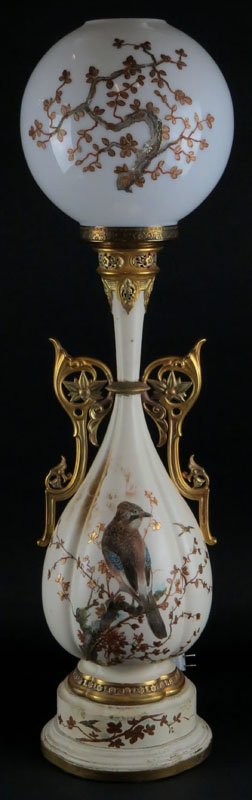 Royal Worcester England Porcelain Lamp with Glass Shade (1 of 1)