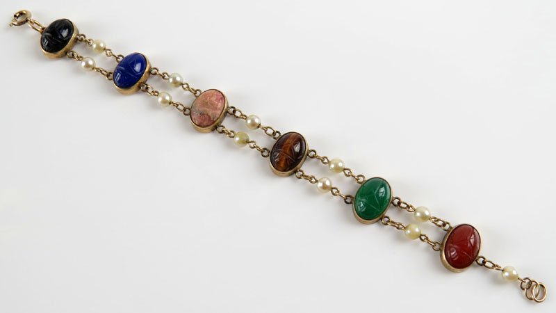 Gold Filled Multi Color Scarab Bracelet. Signed 1/20 (1 of 1)