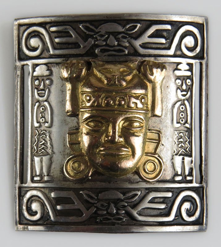 Peruvian 18 Karat Yellow Gold and Sterling Silver Pin. (1 of 1)