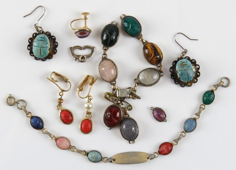 Mixed Lot of Multi Color Glass Scarab Costume Jewelry. (1 of 1)