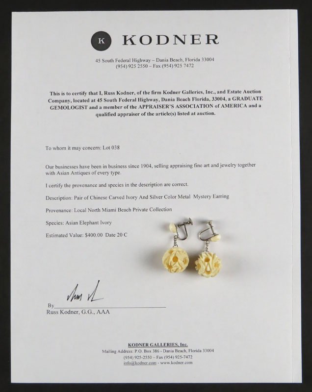 Pair of Chinese Carved Asian Elephant Ivory and Silver (1 of 1)