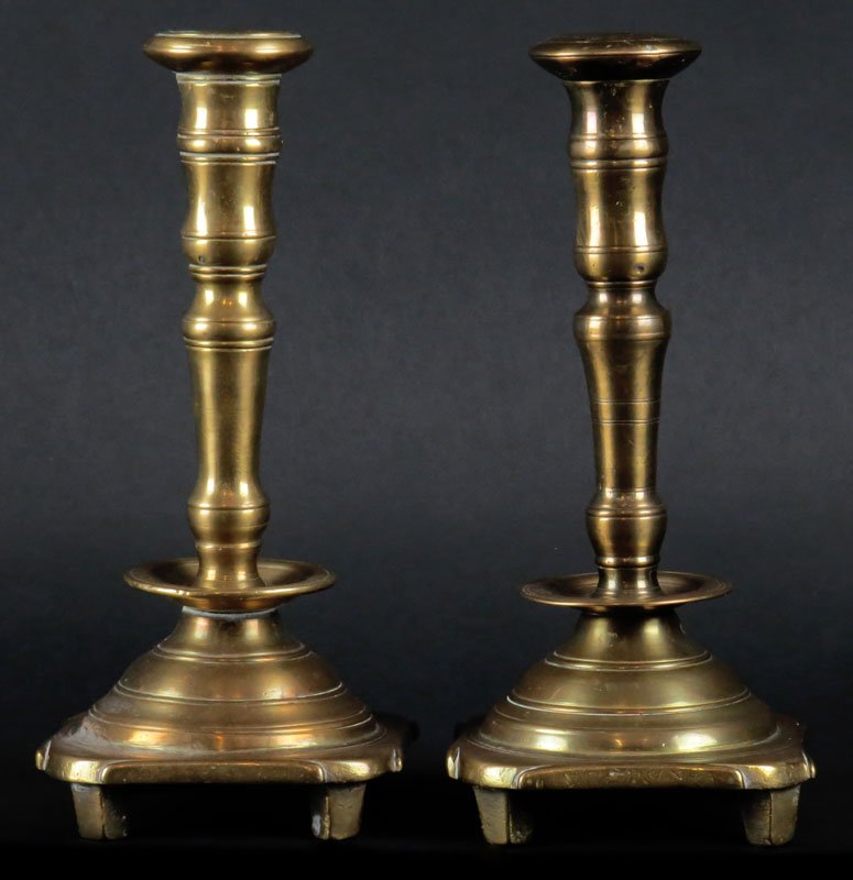 Pair of Antique English Brass Candlesticks. Unsigned. (1 of 1)