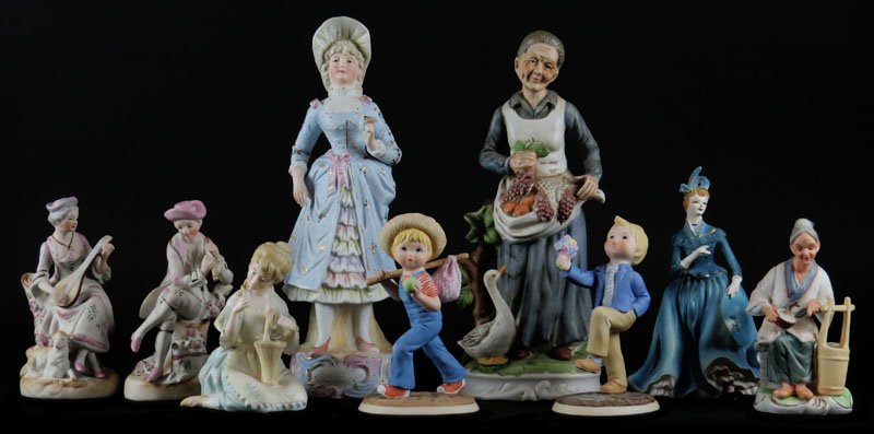 Lot of Nine (9) Bisque Figures. Signed. Generally Good (1 of 1)