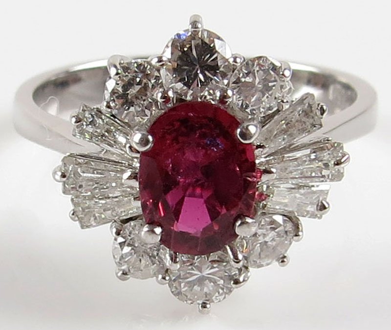 1.50 Carat Ruby and 18 Karat White Gold Cluster Ring (1 of 1)