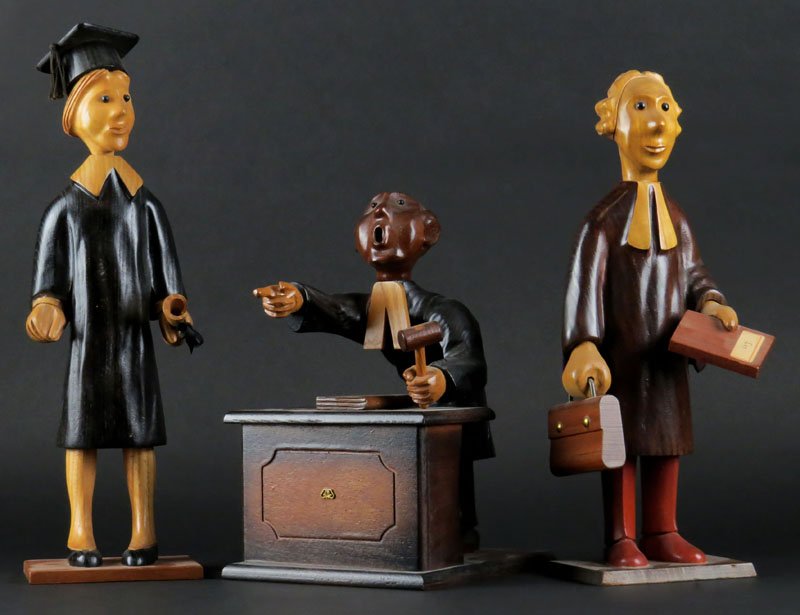 Three (3) Wooden Carved Desk Figurines Including: (1 of 1)