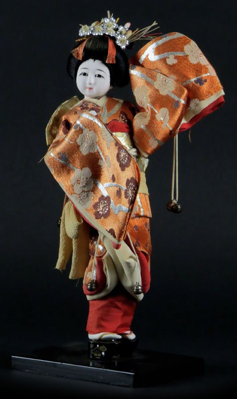 Japanese Doll Mounted on Wooden Base. Unsigned. Good (1 of 1)