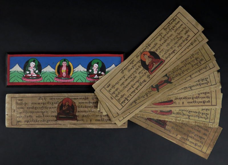 Antique Hand Painted and Calligraphy Buddhist Bible: Antique Hand Painted and Calligraphy Buddhist Bible Manuscripts. Good Condition. Measures 11 Inches by 3 Inches. Shipping $20.00
