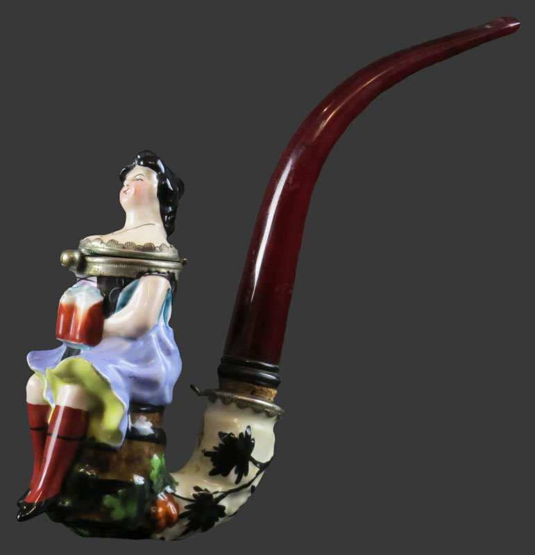 Vintage Porcelain Pipe with Hinged Wind Lid Signed Ges. (1 of 1)