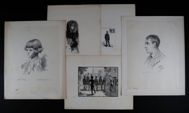 John William Evans America-New York/Brooklyn (born1855-: John William Evans America-New York/Brooklyn (born1855- ) Five (5) Prints or Possibly Wood Engravings. Average Size 9-1/2 Inches by 12 Inches. Shipping $20.00