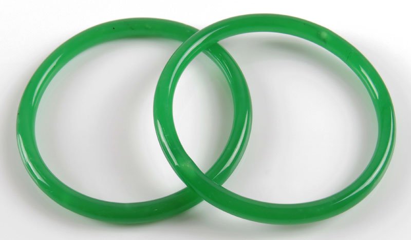 Two (2) Chinese Jadeite Bangle Bracelets. Unsigned. (1 of 1)