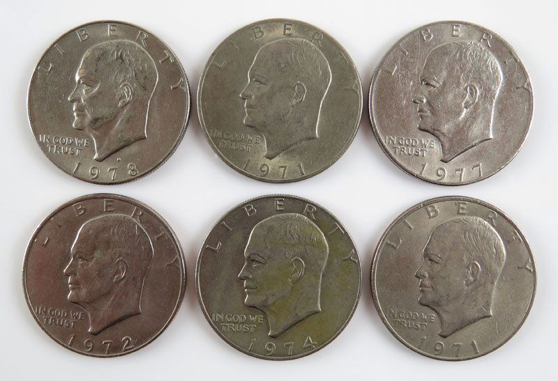 Six (6) Eisenhower Silver Dollars. Years Dating from (1 of 1)