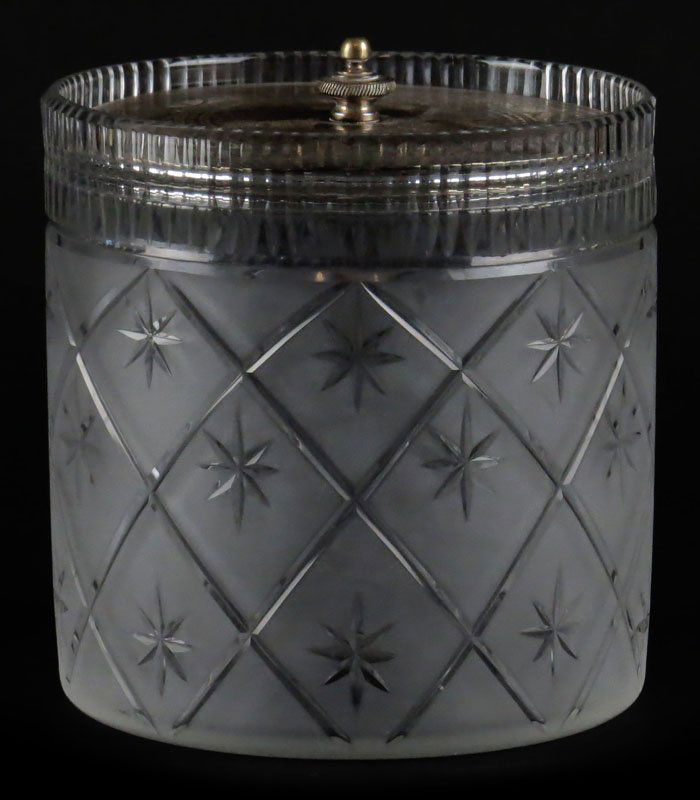 Victorian Glass Biscuit Jar with Silverplate Lid. Good (1 of 1)