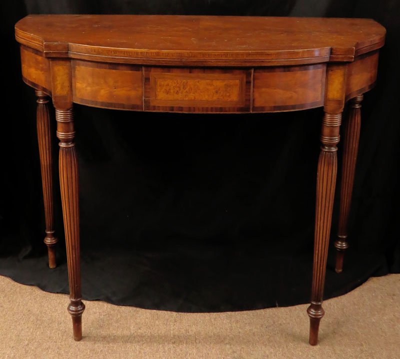 Mid Century Burlwood Inlaid Flip Top Mahogany Folding (1 of 1)