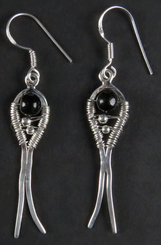 Black Onyx and Sterling Silver Ladies Drop Earrings. (1 of 1)