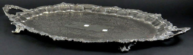 Large Footed Silverplate Tray with Handles. Unsigned. (1 of 1)