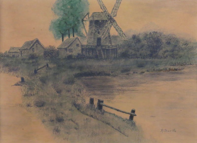 R. Barlfe Charcoal and Mixed Media on Paper "Windmill (1 of 1)
