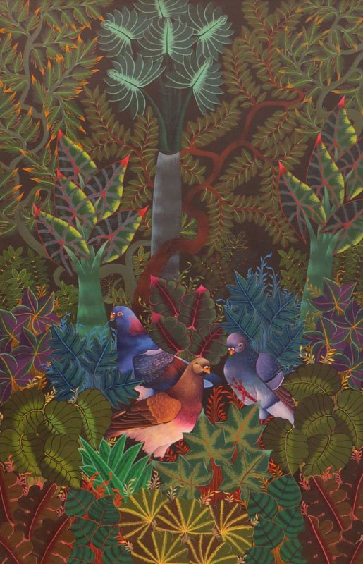 Contemporary Balinese Style Acrylic on Canvas "Pigeons" (1 of 1)