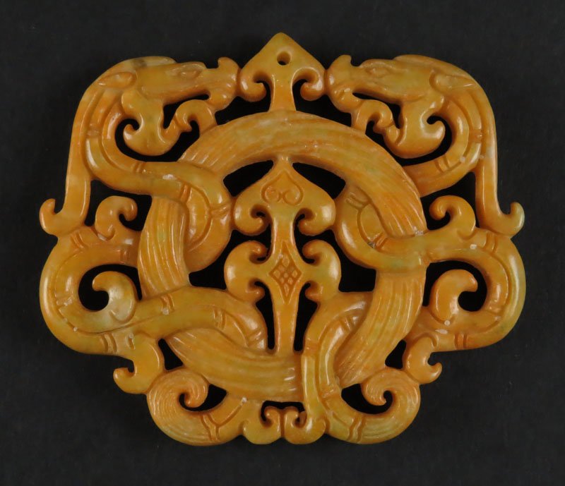 20th Century Chinese Yellow Dragon Jadelike Bi Disk. (1 of 1)