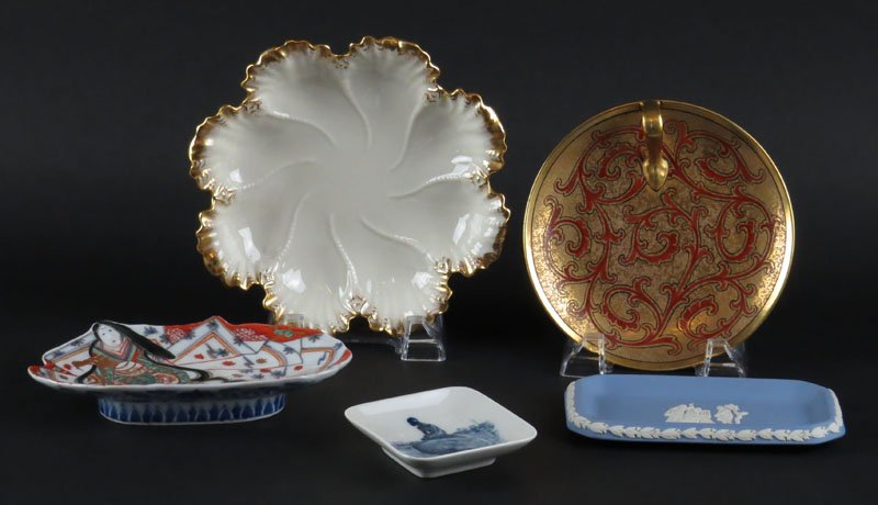 Lot Of Assorted Porcelain Trays Including One Wedgwood: Lot Of Assorted Porcelain Trays Including One Wedgwood Jasperware Tray. Signed. Good Condition. Measures 3-1/4 Inches Tall and 6 Inches Long. Shipping $25.00