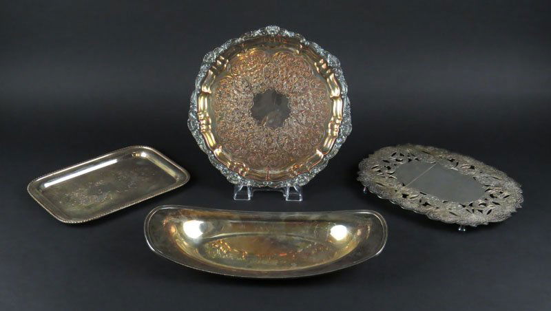 Four (4) Silverplate Trays. Signed. Needs Cleaning or (1 of 1)