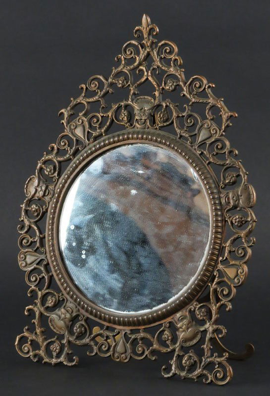 White Metal Table Mirror with Gargoyle Decoration. (1 of 1)