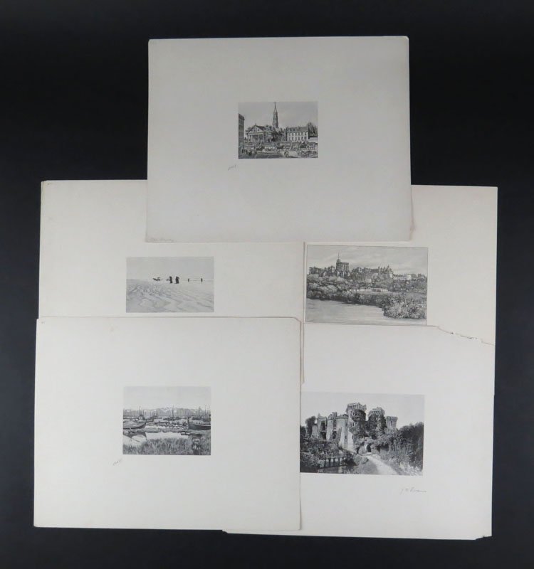 John William Evans America-New York/Brooklyn (born1855-: John William Evans America-New York/Brooklyn (born1855- ) Five (5) Prints or Possibly Wood Engravings. Average Size 9-1/2 Inches by 12 Inches. Shipping $20.00