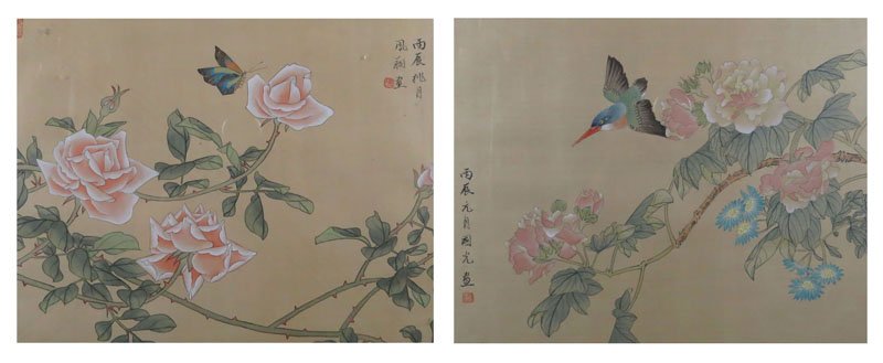 Two (2) Vintage Chinese Gouache Paintings on Silk. Each (1 of 1)