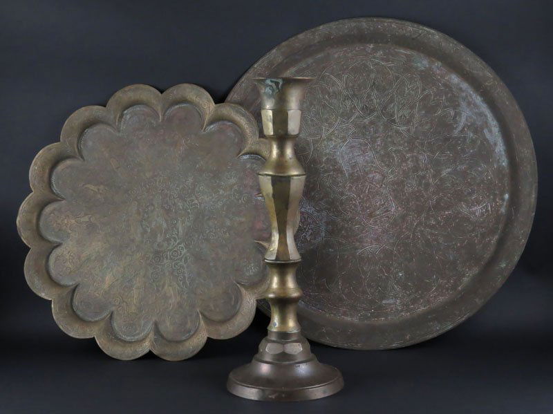 Three (3) Brass Items Including Two Persian Style Round (1 of 1)