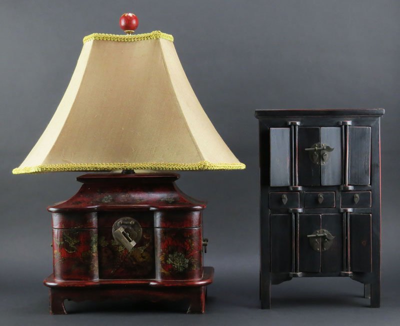 Contemporary Asian Motif Lacquer Tea Caddy Lamp With (1 of 1)