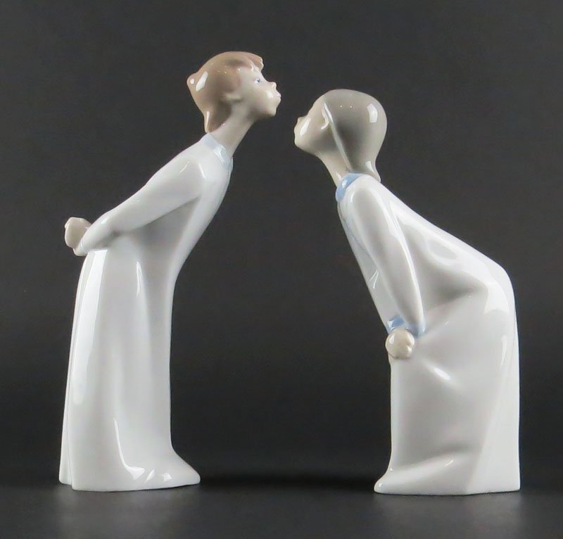 Two (2) Lladro Spain Porcelain Figures Girl and Boy (1 of 1)