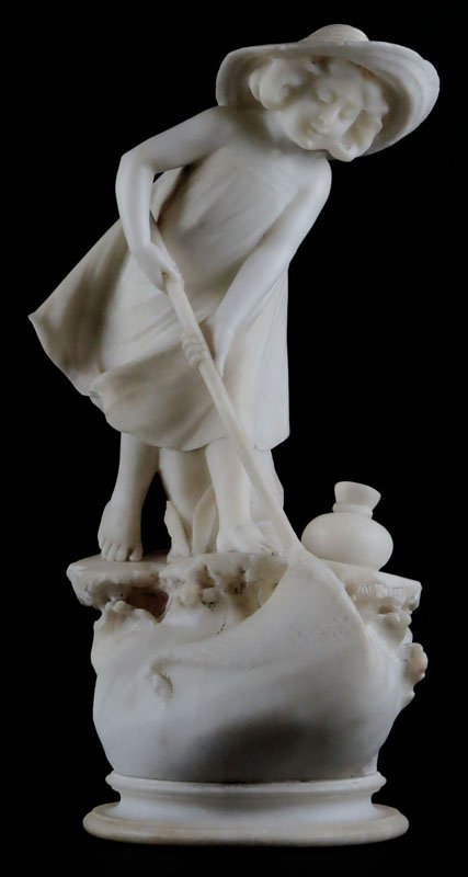Pozzi Italian Alabaster Sculpture "Young Girl with Hat (1 of 1)