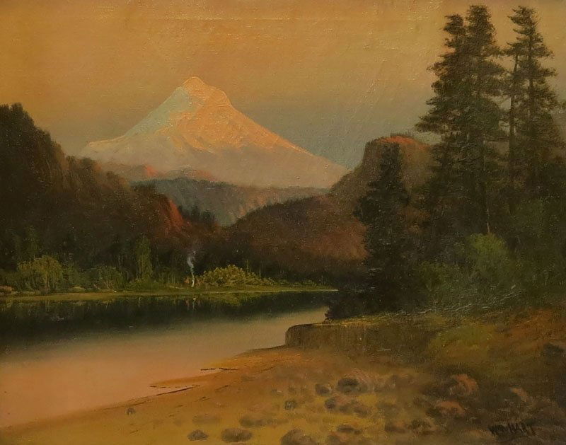 after: William M. Hart American (1823-1894) Oil on: after: William M. Hart American (1823-1894) Oil on Canvas "Landscape with Encampment Across River" Bears Signature Lower Right. Good Condition. Frame 25-1/2 Measures Inches by 29-1/2 Inches. Shipping