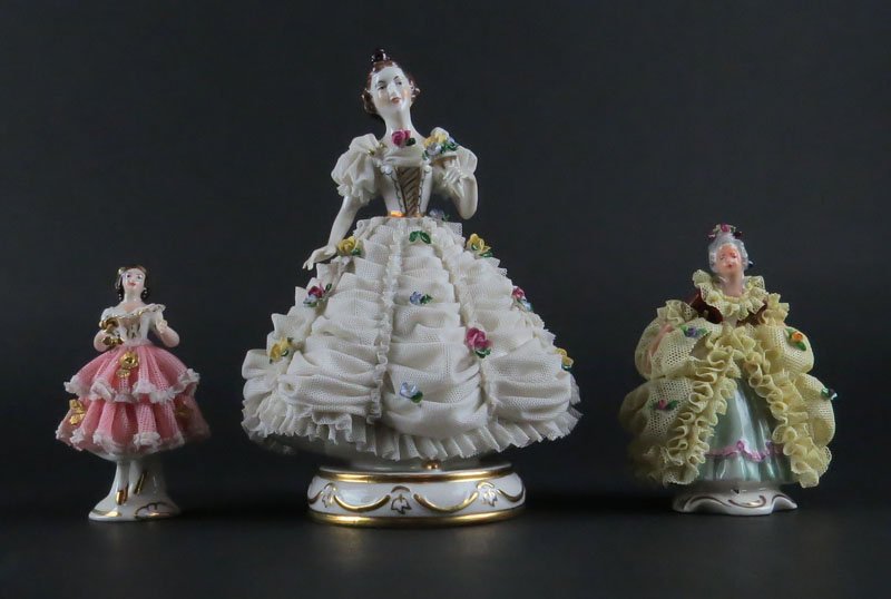 Three (3) Dresden Germany Lace Porcelain Figures. Each (1 of 1)