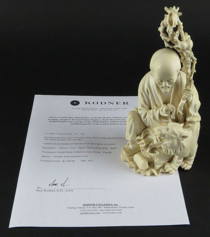 19th Century Chinese Carved Asian Elephant Ivory Figure (1 of 1)