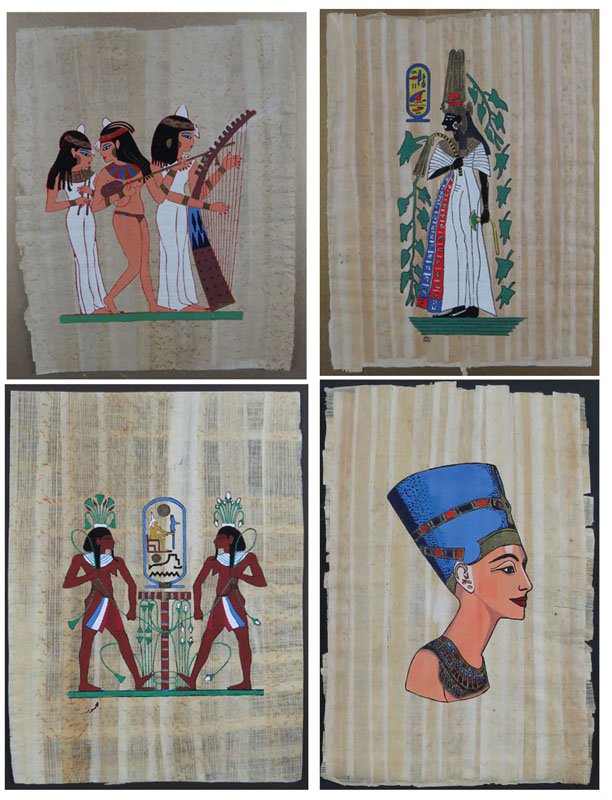 Five (5) Framed Decorative Egyptian Papyrus. Good (1 of 1)