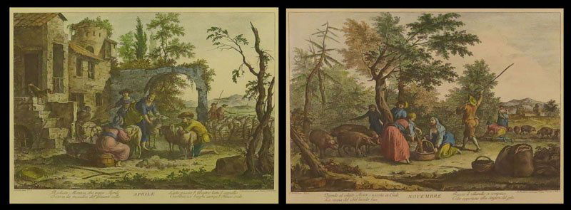 Two (2) Italian Reproduction Colored Engravings With (1 of 1)