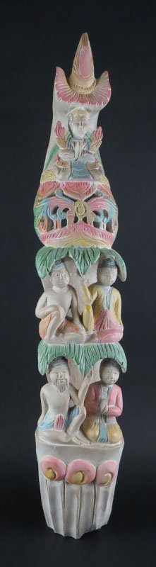 Far Eastern carved and Painted Wooden Totem. Unsigned. (1 of 1)