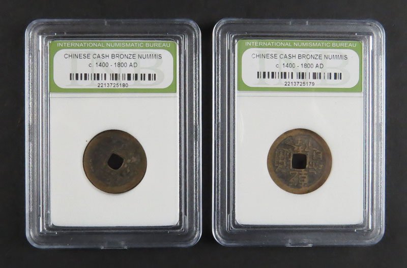 Two (2) Chinese Cash Bronze Nummis Circa 1400AD - (1 of 1)