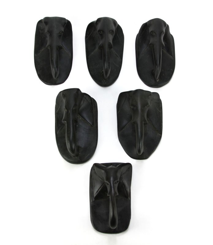 Six (6) African Carved Wooden Elephant Head Wall (1 of 1)