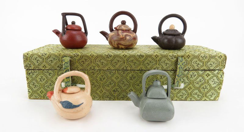 Set of Five (5) Yixing Mini Teapot Set in Original (1 of 1)