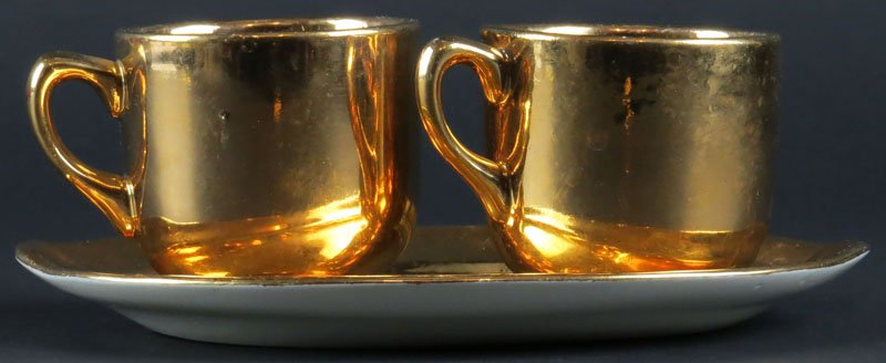 Three (3) Taylor, Smith Taylor Satin Gold Porcelain: Three (3) Taylor, Smith Taylor Satin Gold Porcelain Pieces. Signed. Rubbing to Tray. Tray Measures 7 Inches Long. Shipping $20.00