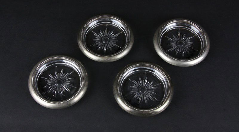 Four (4) Italian Silver Color Rimmed Coasters. Signed (1 of 1)