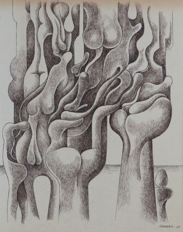 Mario CarreÅ„o Cuban (1913-1999) Pen and Ink on Paper: Mario CarreÅ„o Cuban (1913-1999) Pen and Ink on Paper "Abstract" Circa 1969. Signed Lower Right and Dated '69. Good Condition. Measures 15 Inches by 12-1/2 Inches. Unframed. Shipping $35.00