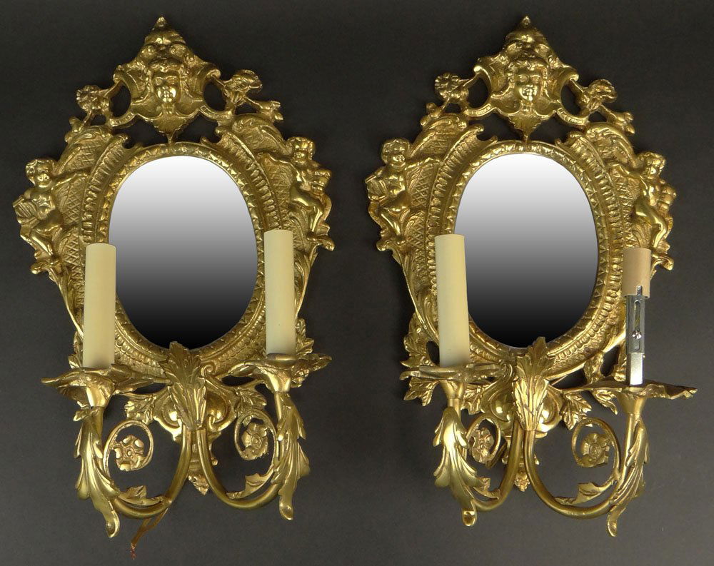Pair 20th Century Figural Gilded Bronze Mirrored Two (1 of 1)