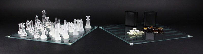 Combination Glass Chess/ Checker/Backgammon Set. (1 of 1)