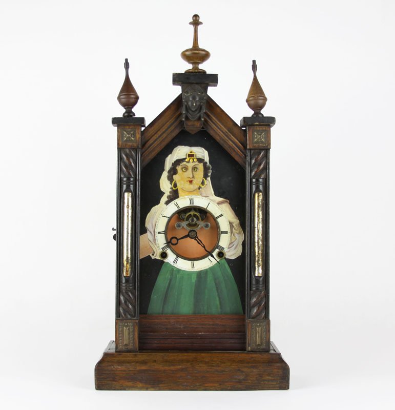 Wooden Cathedral Clock with Moving Eyeballs. Unsigned. (1 of 1)