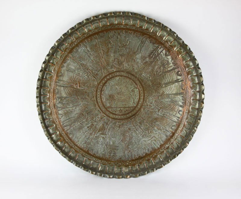 Large Mixed Metal Probably Middle Eastern Tray. Signed. (1 of 2)