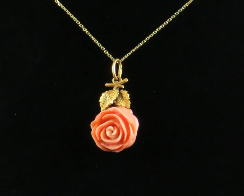Antique Victorian 14 Karat Yellow Gold and Coral Rose (1 of 1)