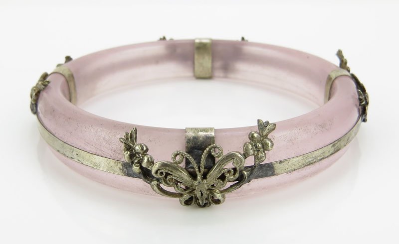 Rose Quartz Butterfly Bangle Bracelet with Metal (1 of 1)